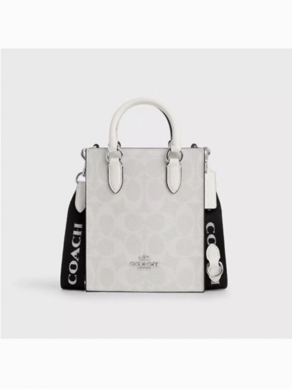 Coach White Mini Tote with Black Logo Strap